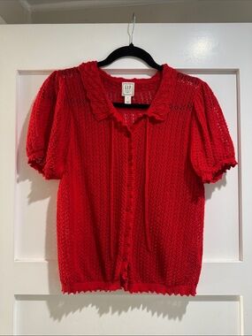 GAP x Dôen Red Knit Short-Sleeve Cardigan Top